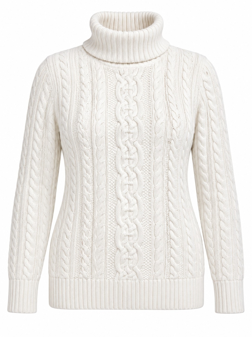 CROFT & BARROW | Ivory Cable Knit Turtleneck Sweater 100% Cotton | XL